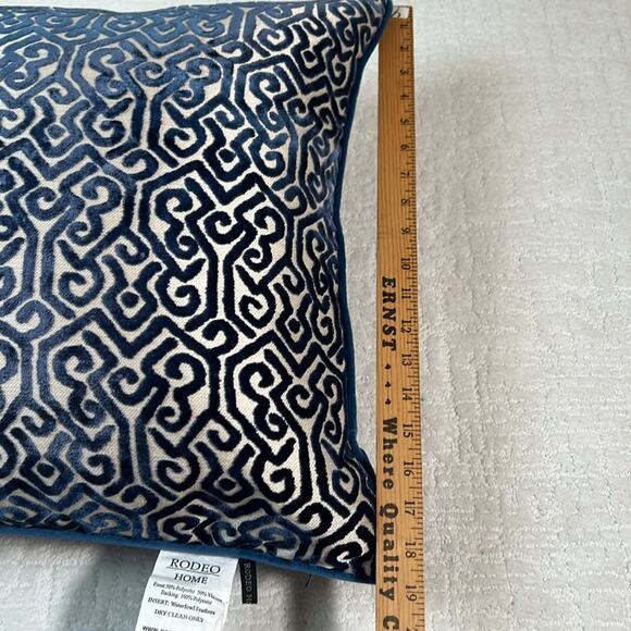 New! Rodeo Home Velvet Down Feather blue and ivory throw pillow 20x24 - Picture 5 of 9